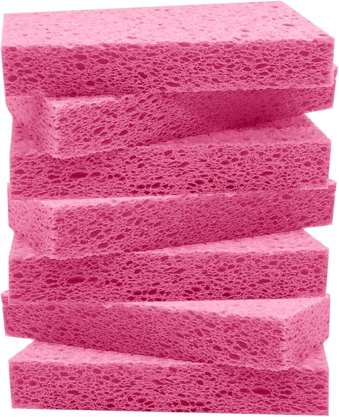 Large Cellulose Sponges, Kitchen Sponge for Dish, Thick Heavy Duty Scrub Pads, Non-Scratch Scrubber for Household/Cookware/Bathroom/Office/Boat 5.5" x 3" x 1" (7 Pack) Pink