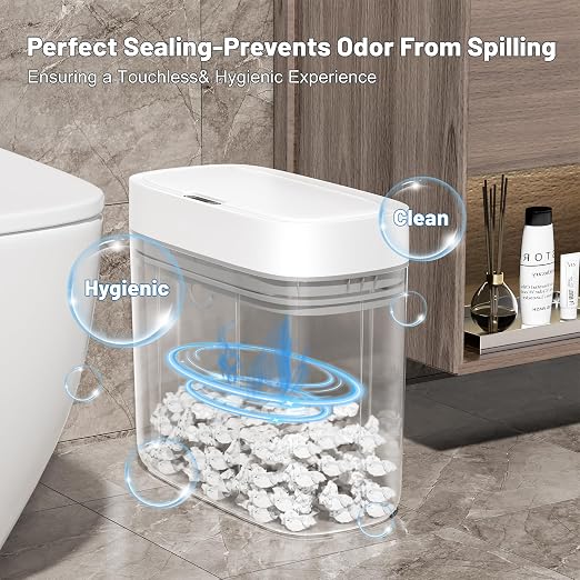 JUDRDO 3.5 Gal Slim Touchless Bathroom Trash Can, Automatic Diaper Pail | Motion sensor opening, automatic liner suction, slim profile for bathrooms, bedrooms, offices, kitchens and nurseries