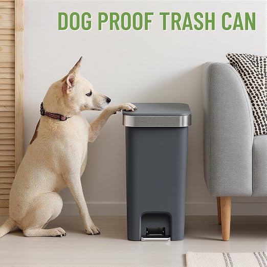 2 Pack Bathroom Trash Can with Lid 2.6 Gallon,Small Step Trash Can | Plastic Garbage Can with Press Top Bin & Foot Pedal Trash Bin, Mini Waste Basket for Bedroom,Home Offices,Dorm,RV(Black Gray)