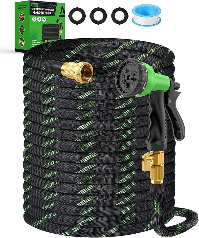 150ft Garden Hose，Non-Expandable Water Hose with 8 Function Spray Nozzle, Burst-Resistant，Kink-Free，Lightweight，Durable & Flexible 3/4" Garden Hose for Gardening, Yard，Lawn, Car Washing