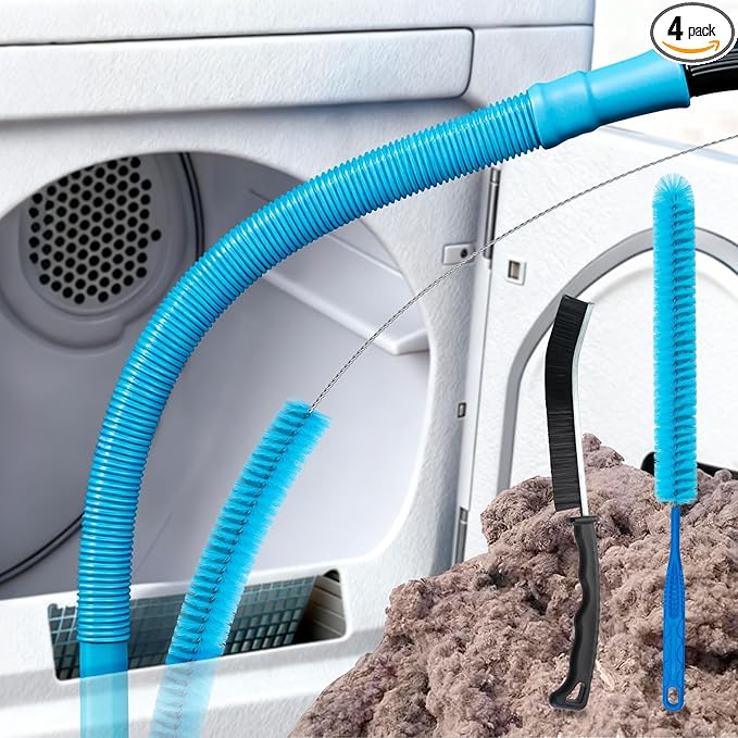 4 Pieces Dryer Vent Cleaner Kit | Vacuum Hose Lint Trap Clean Tool | Dryer Vent Cleaning Hose Duct Brush Attachment | Laundry Clothes Air Vent Machine Filter Lint Removal Snake
