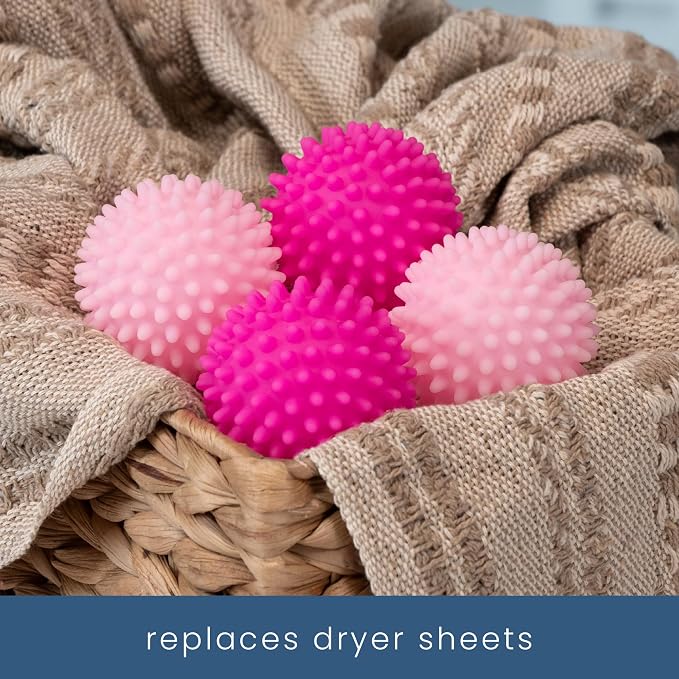 S&T INC. Reusable Plastic Dryer Balls, 4 Pack, 2.5" Diameter, Pink | Dryer Balls, Fabric Softener for Laundry, Reusable, Cut Down Dry Time, Replaces Dryer Sheets