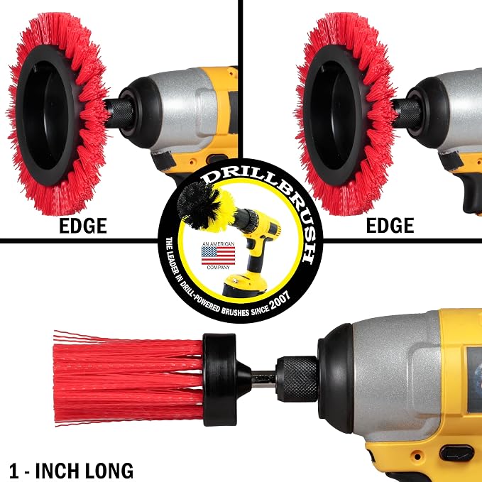 Drillbrush Hard Bristle Cleaning Brush for Crevices and Gaps - Outdoor | Drill Brush Attachments for Cleaning Brick and Cement - Fireplace Cleaner Brushes - Cemetery Headstone Cleaner Kit for Graves