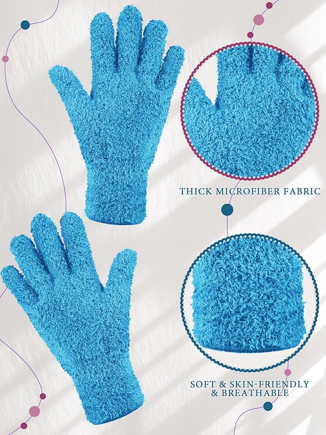 Patelai 3 Pairs Microfiber Dusting Gloves for Plants Leaf, Medium | Reddish Violet, Blue, Purple, Plant Cleaning Gloves, Reusable Washable Gloves,House Furniture Blinds Dusting