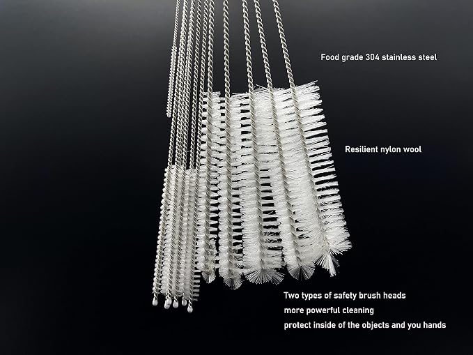 12 PCS Straw Cleaner Brush kit with 2mm-25mm /6.5-10 INCH for Tube and Pipe.Tumbler, Sippy Cup, Bottle with Straw,Hummingbird feeders and Drinking Straw, Brushes for Cleaning Tanks