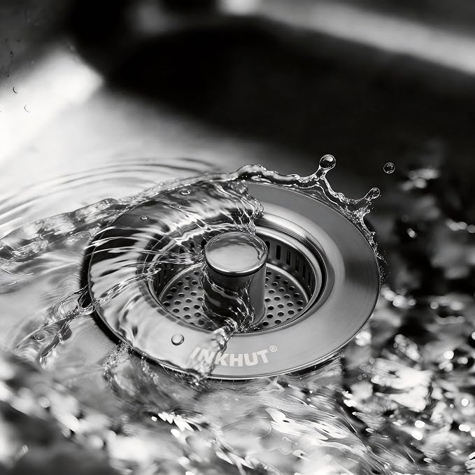 Upgraded 3 in 1 Kitchen Sink Drain Strainer (Dark Grey) | Stainless Steel Sink Stopper, Anti-Clogging Food Catcher Basket, Bounce Core Drain Strainer Plug for 3 1/2 inch Drain
