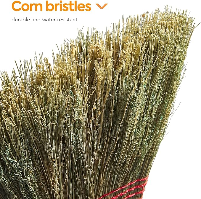 Coastwide Professional 10 Inch Standard Corn Broom, Natural, Wood Handle | Durable corn-fiber bristles for sweeping floors in offices and facility areas.