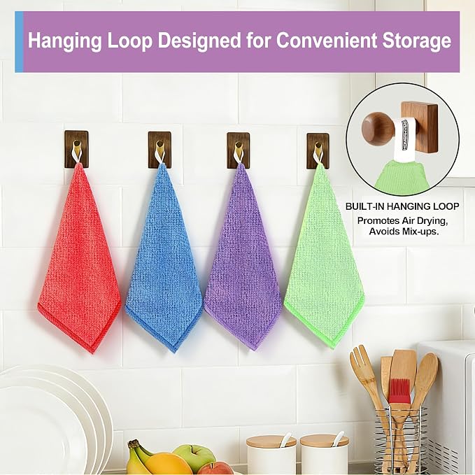 Microfiber Cleaning Cloth, 24 Pack Cleaning Rags,12" X 11" Lint Free Dish Towels Wash Cloths, Reusable Microfiber Towels for Home and Kitchen Bathroom Apartment Cleaning Supplies, Assorted