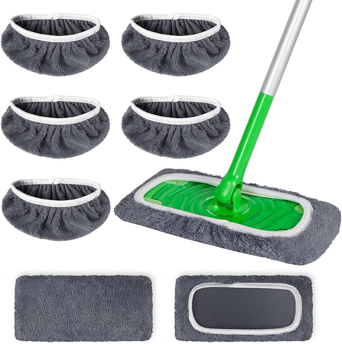 5 Pack Reusable Microfiber Mop Pads Compatible with Swiffer Sweeper Mop, Wet and Dry Flat mop Cover, Washable Mop Pads for Surface/Hardwood Floor Cleaning (Mop is Not Included)