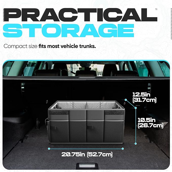 FORTEM Trunk Organizer - Foldable Car Organizer & Storage for SUVs & Trucks | Car Accessories for Men Women, Collapsible Bag, Non Slip Bottom, Straps, Soft Cover, 600D Oxford, Black, 2 Compartments, 45L
