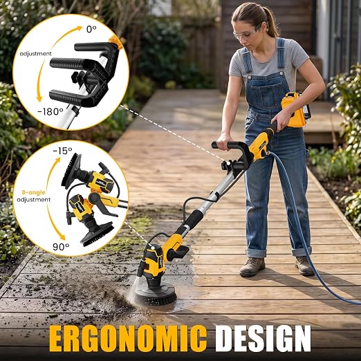 Cordless Electric Power Scrubber Compatible with DeWalt 20V Max Battery | (Tool Only)Water Fed Telescopic Cleaning Brush with Brushless Motor, IPX7 Waterproof 8-Angle Head, 45-59" Pole for Patio/Deck