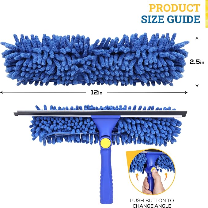 2-in-1 Window Squeegee Cleaning Combo | Glass Cleaner Tool for Commercial and Residential Use, 2 Reusable 12” Sleeves and 14” Blade