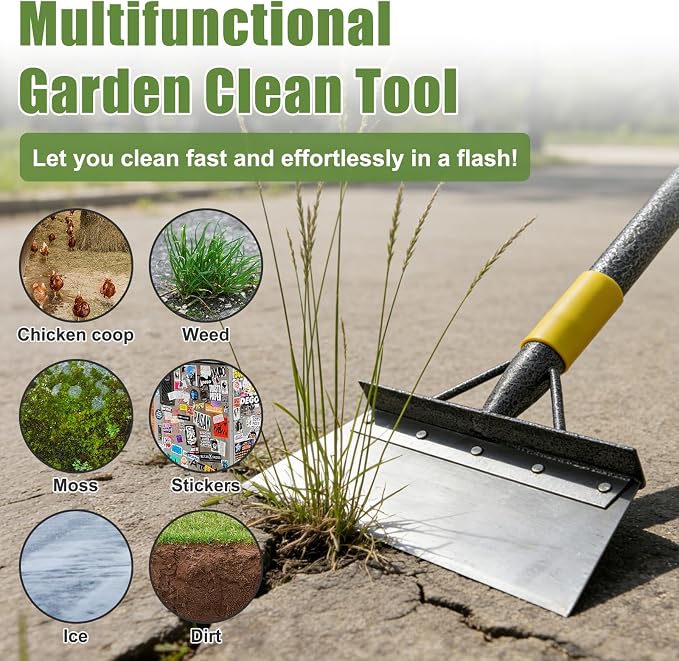 Floor Scraper Long Handle Heavy Duty, 60" Metal Ice Scraper for Driveway, Multifunctional Weed Scraper for Weed Cleaning Edging Trenching & Removing Snow Ice Dirty Moss
