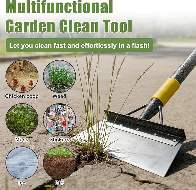 Floor Scraper Long Handle Heavy Duty, 74" Metal Ice Scraper for Driveway, Multifunctional Weed Scraper for Weed Cleaning Edging Trenching & Removing Snow Ice Dirty Moss