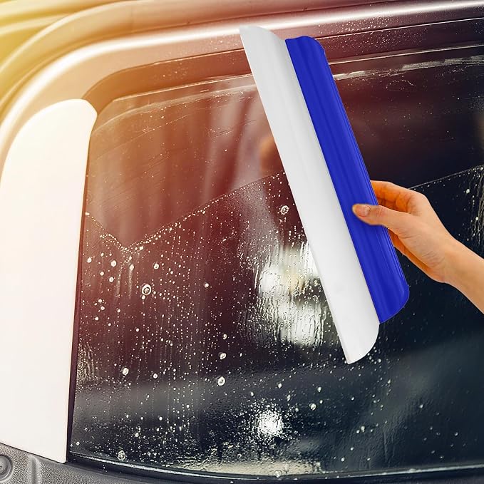 2 Pack 14 Inch Car Drying Squeegee Blue Silicone Window Blade | Flexible Silicone for Drying Windshield Shower Glass, Bathroom Window Cleaner, T-bar Design, Long Handle Wash Tool