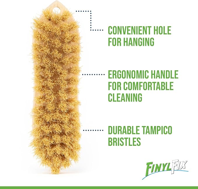 Vinyl & Leather Scrub Brush - Natural, Non-abrasive Tampico Bristles: Upholstery Cleaning, Boats, Canvas, Car Detailing, Couch Cleaner, Leather Car Seat Cleaner, Pet, Pig, Horse & Shoe Brush