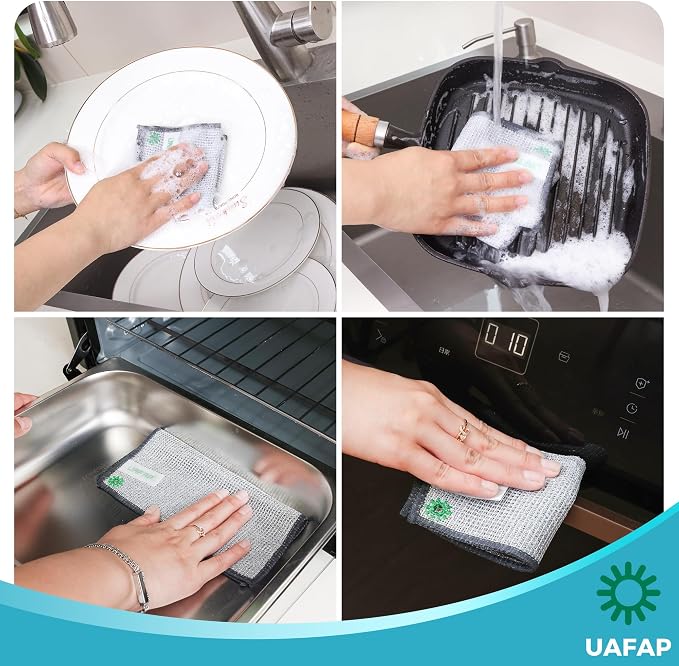 12pcs Upgrade 3-Layer Non-Scratch Steel Wool Dish Rags for Washing Dishes | Wet & Dry Clening, Effortlessly Strips Stuck-on Grime, Great for Cookware, Sinks, Dishes and Stove tops 7.87“ x 7.87”