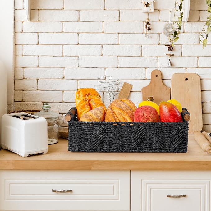 Toilet Paper Storage Basket for Bathroom Countertop Baskets for Organizing | With Handle for Bathroom Bedroom Home Decor Small Basekt for Shelves Apartment Countertop Use,Black