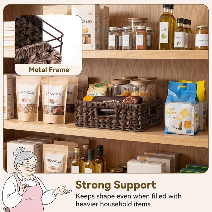 GRANNY SAYS Wicker Storage Baskets for Shelves, Dark Brown Baskets, 1-Pack | Waterproof Wicker Baskets for Organizing,Plastic Brown Baskets for Shelves,Woven Baskets for Pantry Storage,Decorative Basket