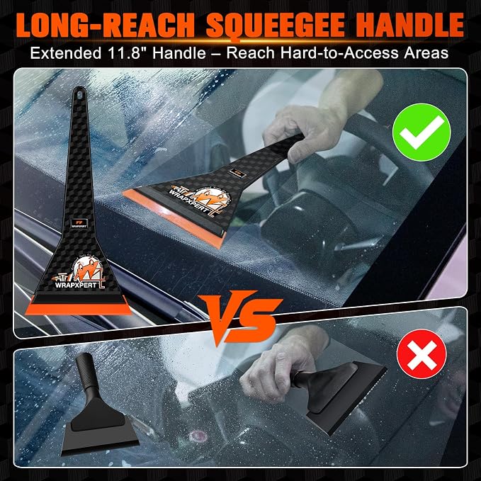 WRAPXPERT Window Tint Squeegee Car Front Window Tint Tools 11.8-inch Long Handle Rubber Scraper for Windshield/Rear Glass Deep Corner Reach Vehicle Tinting Kit