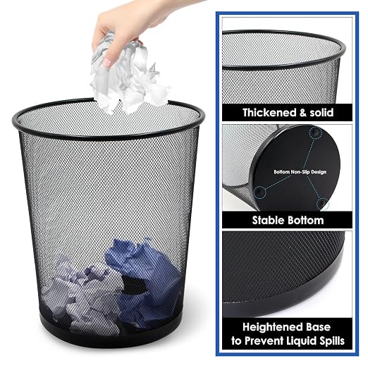 20 Pack Black Mesh Trash Cans, 6 Gal Mesh Office Trash Can, Round Open Metal Wire Wastebaskets, Waste Basket Trash Can for Near Desk,Recycling Garbage Container Bin for Office,Home,School