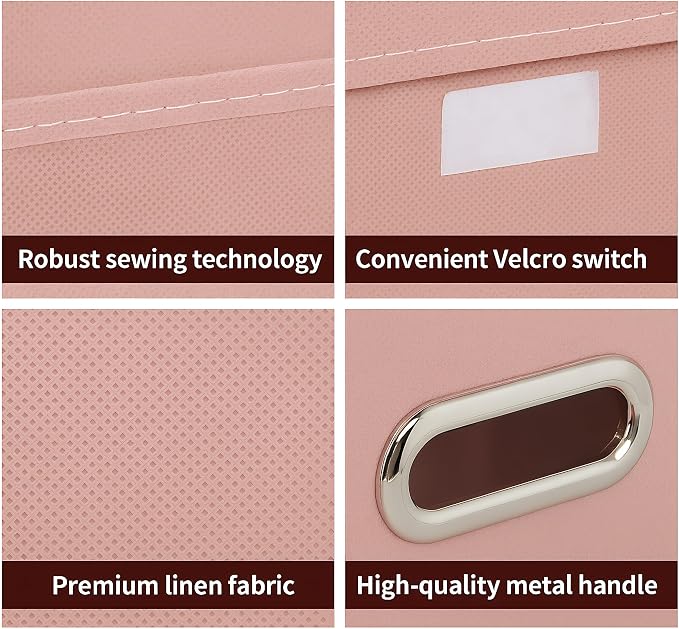 STOREONE Fabric Storage Cube Bins Foldable Organizer Container Collapsible Basket with Lids and Metal Handles, for Home, Bedroom, Closet 6 Pcs (multicolour-pink)