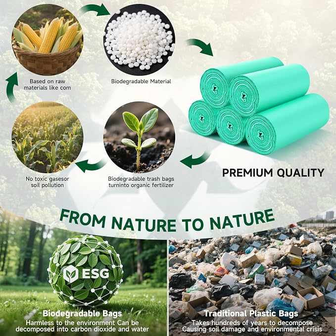 1.6 Gallon Small Trash Bags For Bathroom - Mini Garbage Bags(Fit 1.2-1.6 Gal 5-6L) 100 Count Unscented Biodegradable Compostable Waste Basket Kitchen Office Liners Strong Thick Bulk Heihaily