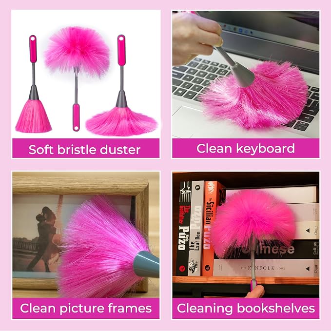 CALBEAU Pink Ceiling Fan Cleaner Duster, Ceiling Fan Duster Kit, 13PCS | Duster Kit with 60-inch Extension Pole, Storage Bag, Dusters for Cleaning High Ceilings Fan Blades