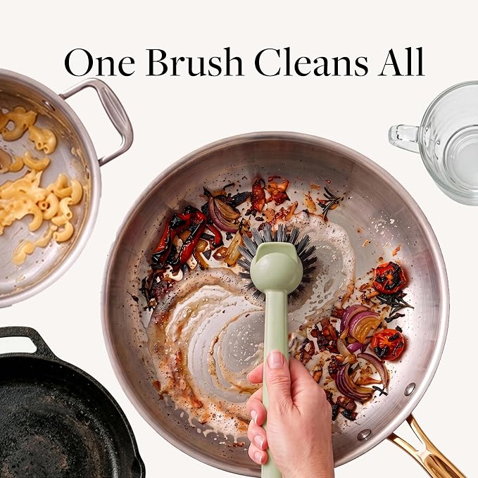 Earth & Mango Magnetic Dish Brush & Scraper, Snaps to Sink, Moss Green
