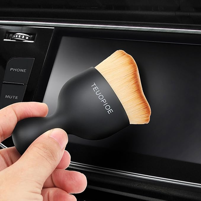 Car Detailing Brush for Interior Dusting and Air Vents, Brown | Soft synthetic bristles clean dashboards, vents, and consoles. Lightweight PP handle is suitable for dry or wet use.