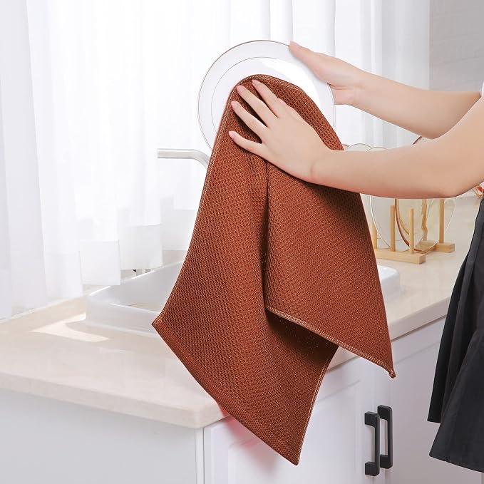 Homaxy 100% Cotton Waffle Weave Kitchen Dish Towels 6-Pack, Rust | 13 x 28 Inches, Ultra Soft Absorbent Dish Towels, Quick Drying Cleaning Towels