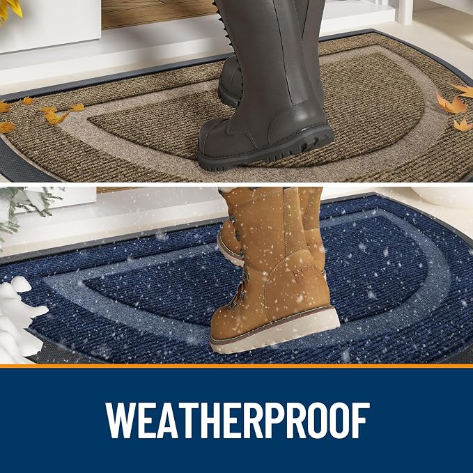 OLANLY Half Circle Front Door Mat Outside 29.5x17 All-Season Rubber Doormat | Taupe, Absorbent, Heavy-Duty, Stain and Fade Resistant, Waterproof Non-Slip Backing, Low-Profile Indoor Outdoor Entryway Mat