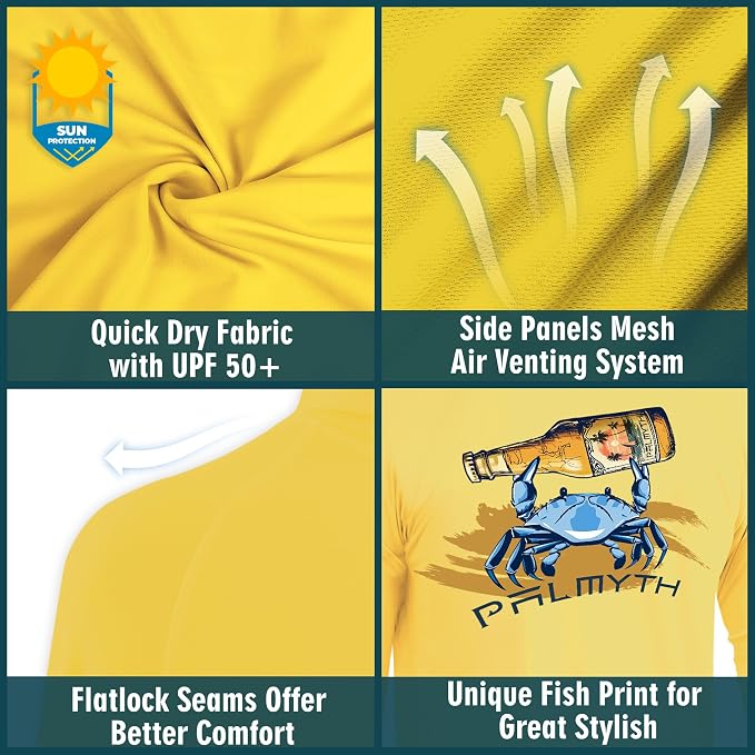 Palmyth Men's Fishing Hoodie UPF 50+ Long Sleeve with Face Mask Neck Gaiter | Zipper Pocket, Thumb Loops, Quick-Dry, Side Mesh Panels, Lens Cleaning Cloth