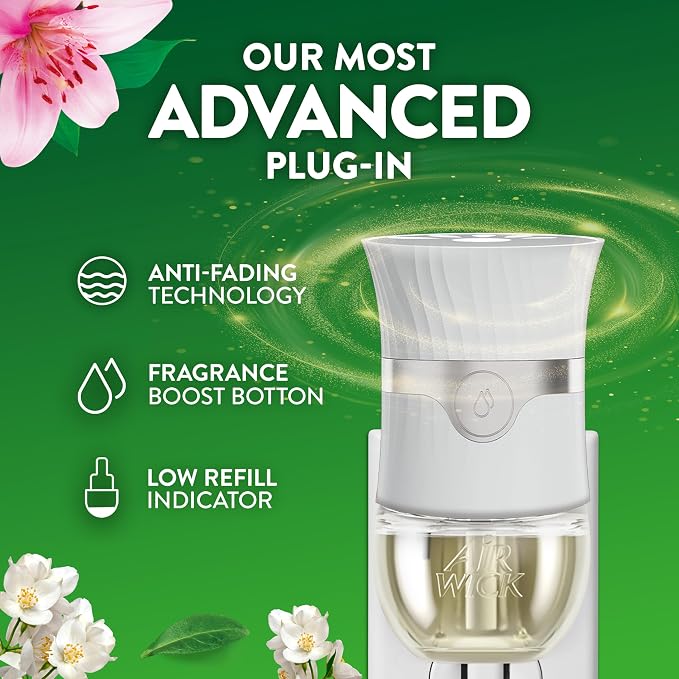 Air Wick Plug-In Scented Oil Refills, 4 Count, Morning Lily & White Flowers, Air Freshener, Essential Oils