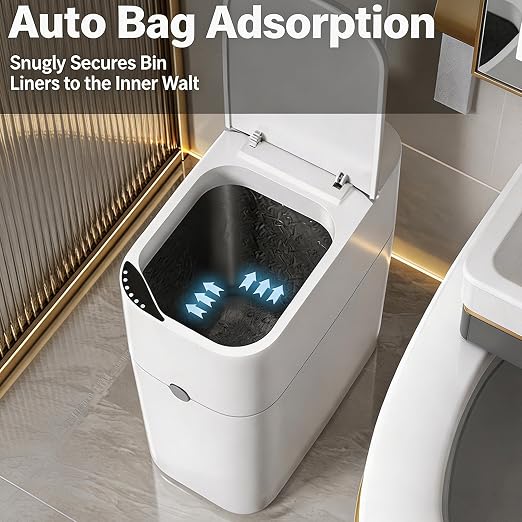 Motion Sensor Bathroom Trash Can, Automatic Touchless Smart Garbage Bin with Lid, 3 Gallon Slim Small Bin with Auto Bag Adsorption for Kitchen, Bedroom, Office, Restroom,Living Room