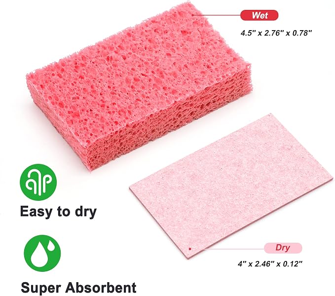 ARCLIBER 12 Pack Cellulose Scrub Sponges Non-Scratch Heavy Duty Kitchen | Cellulose, Pop-Up, Eco-Friendly, Heavy Duty, Non-Scratch, Kitchen, Bathroom, Multipurpose, Odor Resistant