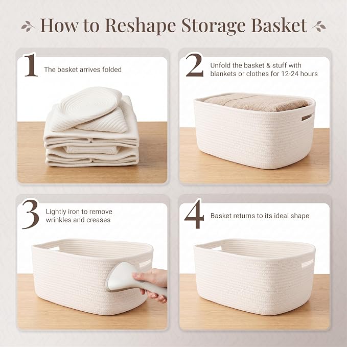 4 Pack Storage Baskets for Shelves, 17"x13"x7.5" & 7"x7"x3.5" | Cotton Rope Woven Baskets for Organizing, 2 Sizes Organizer Bins, Baskets for Shelves, Nursery, Toys, Closets, Laundry & Home