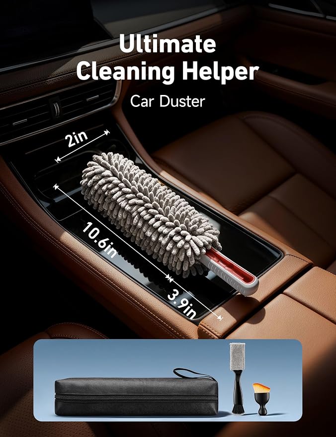 AstroAI Car Duster Kit, Microfiber Interior Cleaning Brush | High-Density, Soft on Screens, Washable & Quick-Dry, Kit with Detailing Brushes & Storage Bag, for Cars SUVs Home, Gray