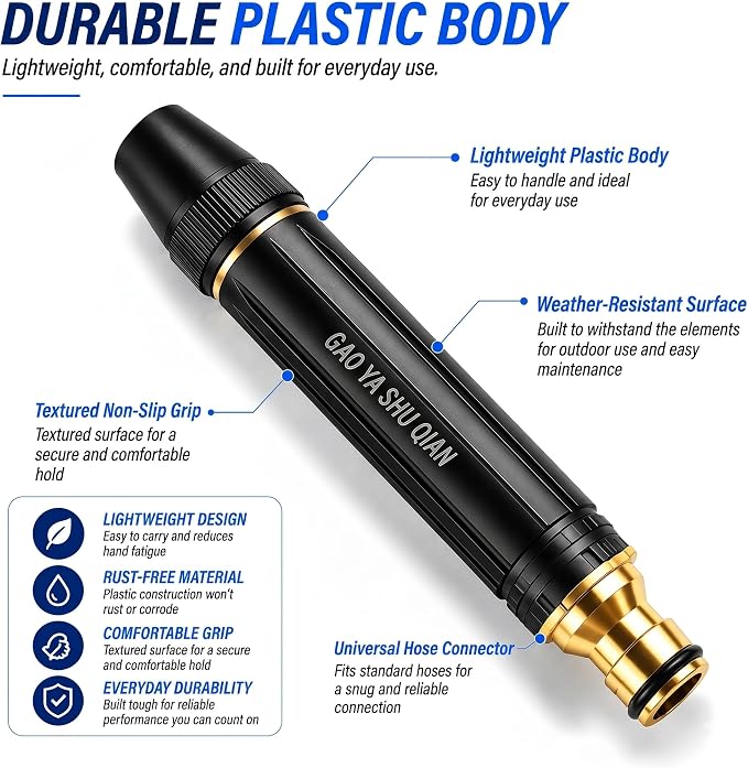Heavy Duty Adjustable Garden Hose Nozzle, High Pressure Jet Spray, Metal Sprayer for Car Wash, Lawn, Patio Cleaning, Leak-Proof Design