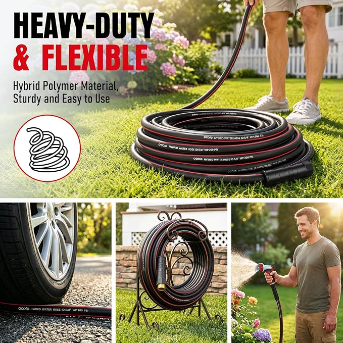Heavy Duty Garden Hose 100ft, NON-EXPANDABLE Flexible Water Hose, Kink Resistant Lightweight Hybrid Hose, Leakproof Hose Male to Female Fittings