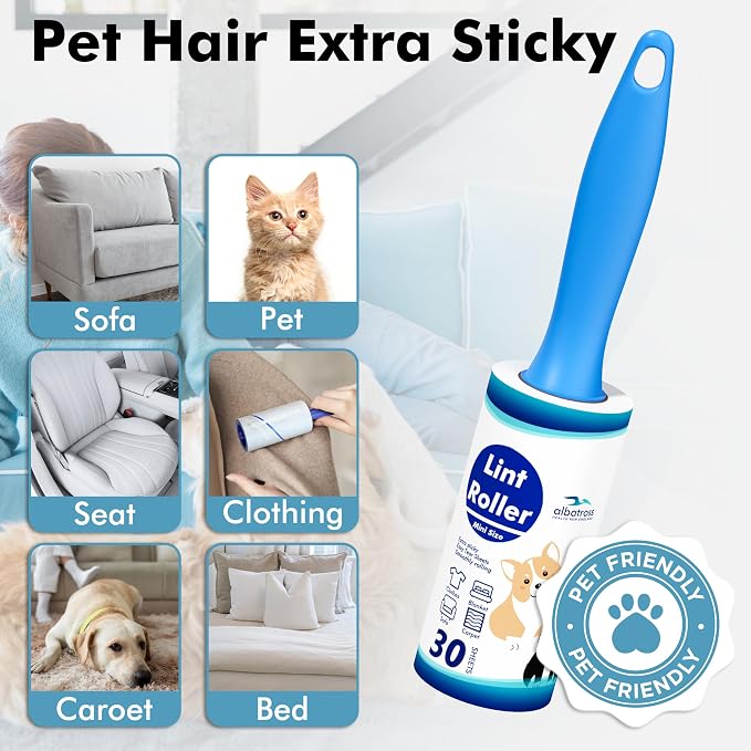 Mini Extra Sticky Lint Rollers for Travel - 150 Sheets Small Sized Portable Lint Removers for Pet Hair and Debris Pickup, Travel Essentials