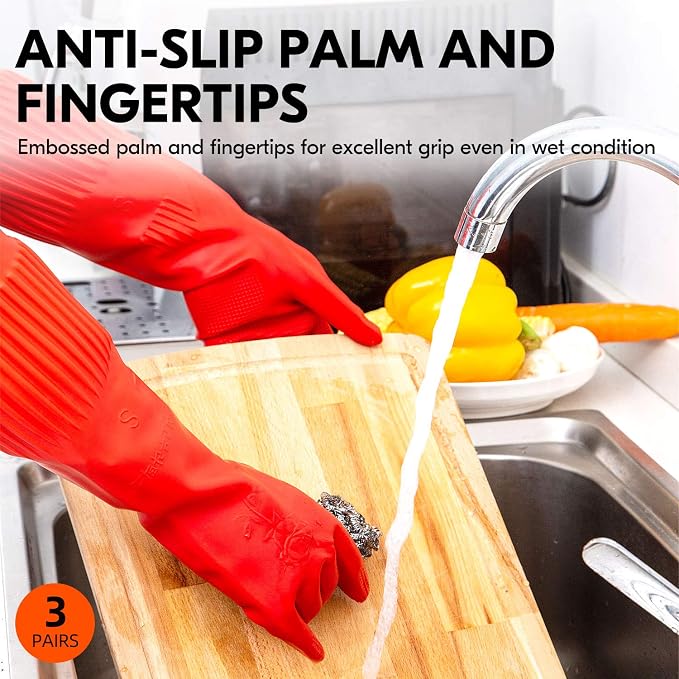 Vgo... Latex Reusable Cleaning Gloves,Long Sleeve Kitchen Gloves(RB2143) | 20cm long sleeve,extra thick,dishwashing,household,painting,gardening,pet care,car washing,bathroom,hair dyeing
