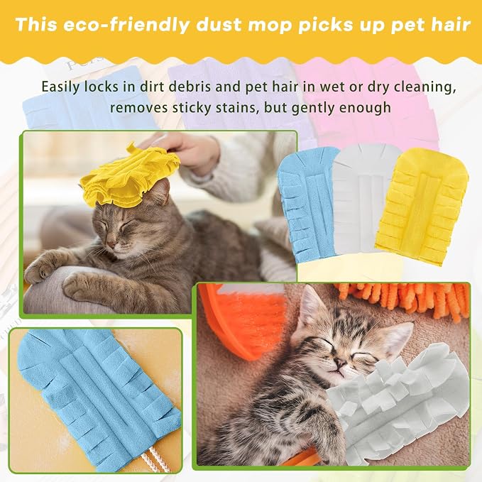 Zubebe 12 Pcs Reusable Duster Refills Fleece,Blue, White, Yellow | Soft Polyester Fiber Flat Duster Refill Multi Surface Washable Cleaning Pad Tools for Home, Blinds, Car, Pet, Furniture, Fans