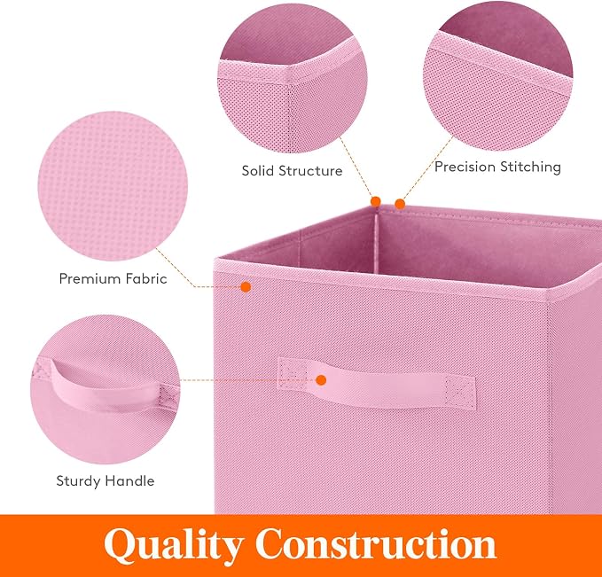 Lifewit Storage Cubes, 11 Inch Organizer Bins, 18L Pink, 12 Packs | Foldable Decorative Fabric Storage Baskets for Organizing Home Organizers with Handles for Shelves, Closet
