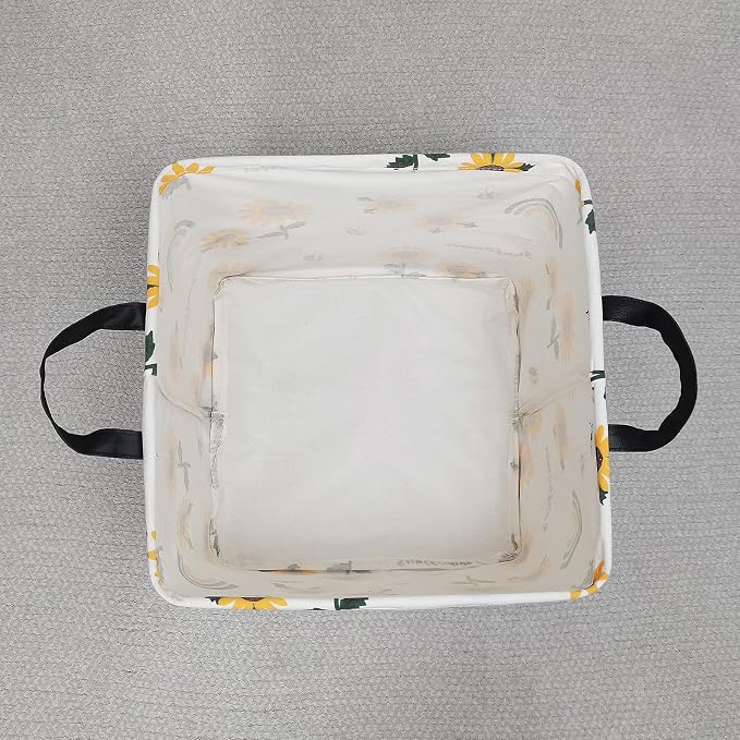 Square Storage Baskets Children Shelves Gift Toy Organizer Room Sunflower | Laundry Hamper Collapse Canvas with Handles for Organizing Home Kitchen Children Toys Office Closet Shelf