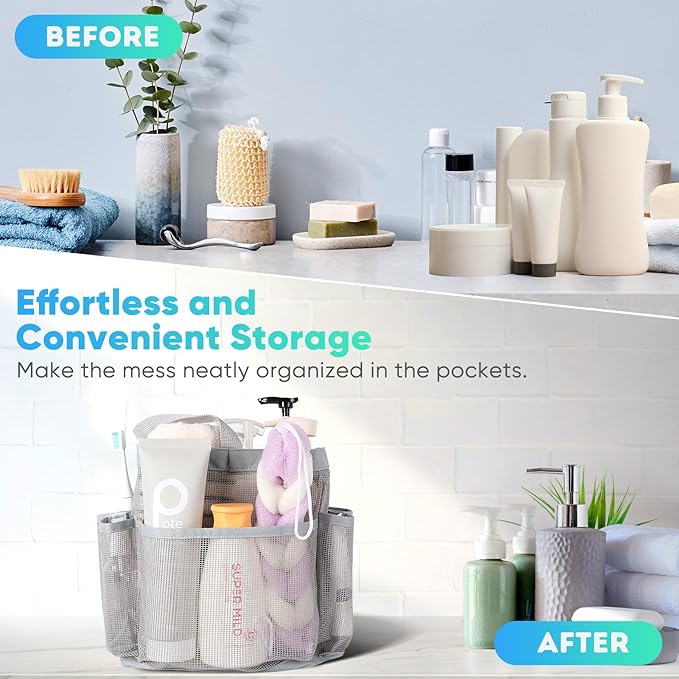 EUDELE 2 Pack Mesh Shower Caddy Portable for College Dorm Room Essentials, Shower Caddy Dorm with 9-Pocket Large Capacity,Shower Bag for Beach,Swimming,Gym All Black+All Grey