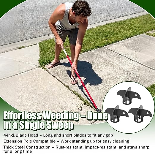 Weeding and Crevice Cleaning Tool, Fits Standard Push Broom Poles, 3PCS | Compatible with Standard Paint Handles,Clean Weeds and Dirt from Driveways, Patios, and Deck Gaps with Ease