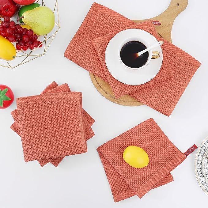 Homaxy 100% Cotton Waffle Weave Kitchen Dish Cloths 8-Pack, Coral | 12 x 12 Inches, Ultra Soft Absorbent Dish Towels, Quick Drying Dish Rags with Hanging Loop