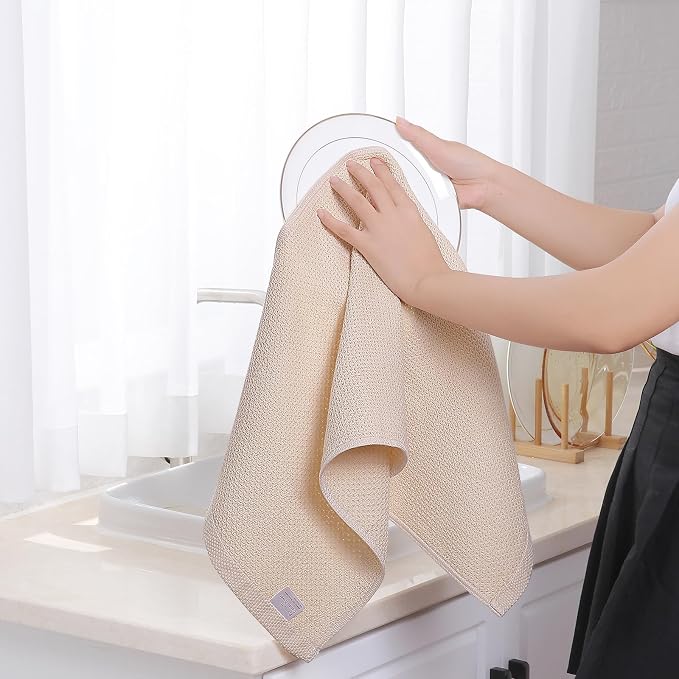 Homaxy 100% Cotton Waffle Weave Kitchen Dish Towels 4-Pack, Beige | 13 x 28 Inches, Ultra Soft Absorbent Dish Towels, Quick Drying Cleaning Towels
