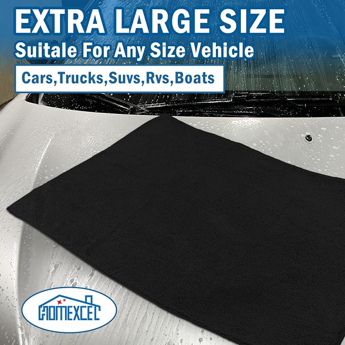 HOMEXCEL Professional Large Microfiber Car Drying Towels 4 Pack, 31" x 24" | Highly Absorbent, Lint Free, Scratch Free, Fast Drying, Absorbent Microfiber Towel for Cars SUVs RVs Trucks Boats, Black